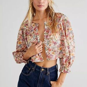 For Love and Lemons Theodora Blouse Crop Top Wonderland Button Down Shirt